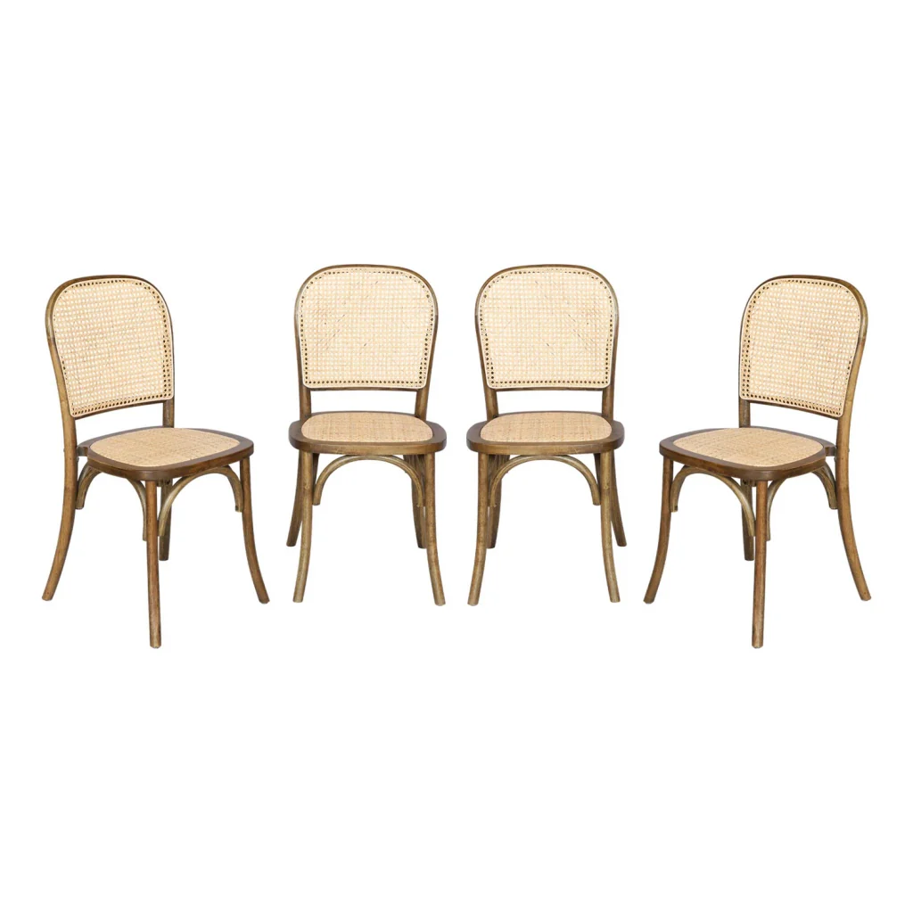Set di 4 sedie in legno e rattan vintage , marrone