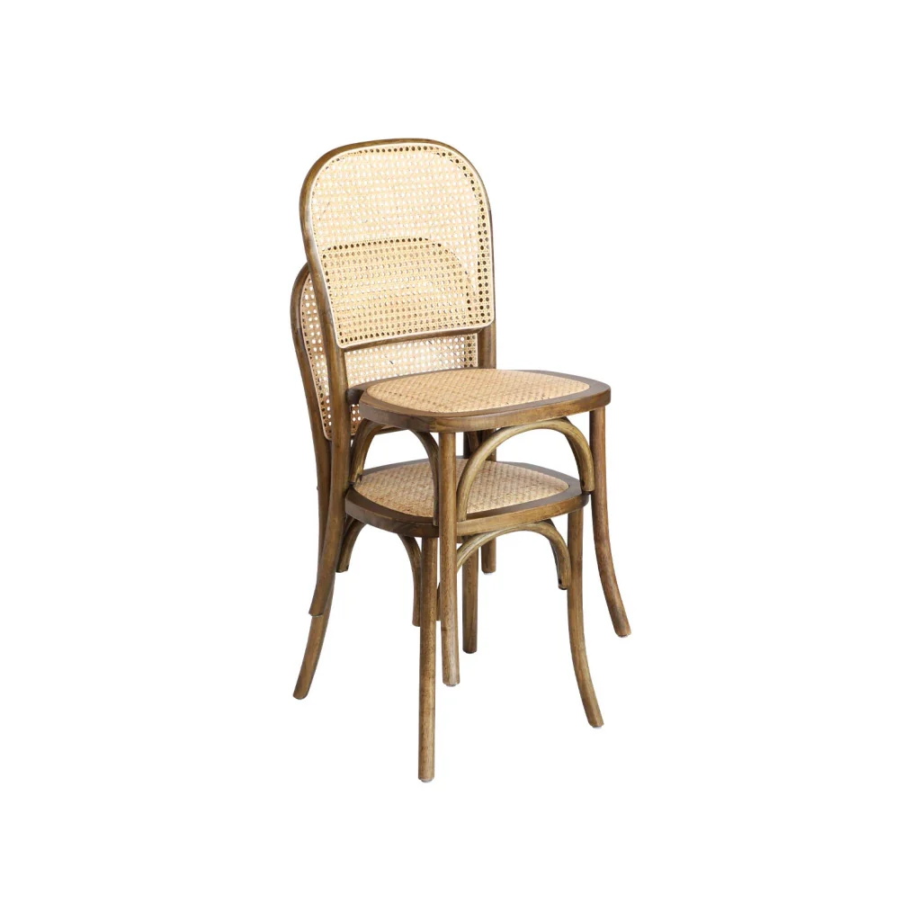 Set di 4 sedie in legno e rattan vintage , marrone - Image 3