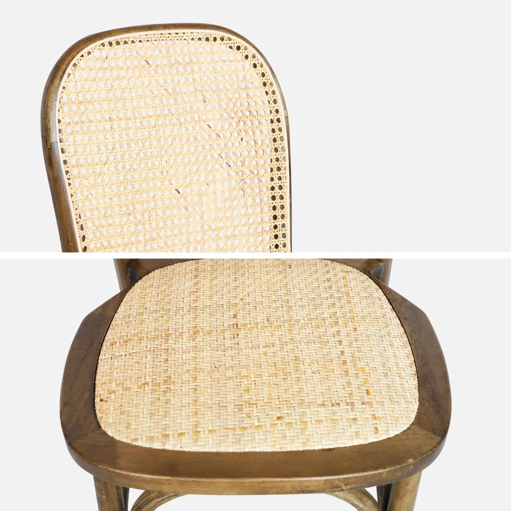 Set di 4 sedie in legno e rattan vintage , marrone - Image 7