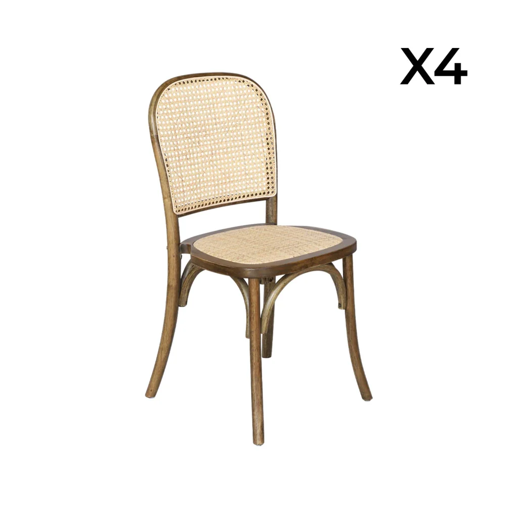 Set di 4 sedie in legno e rattan vintage , marrone - Image 9