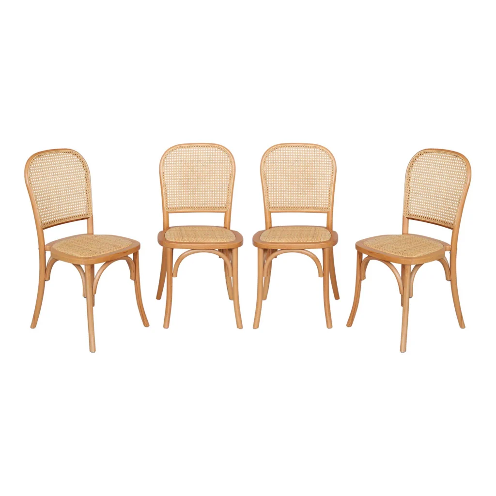 Set di 4 sedie in legno e rattan vintage , marrone naturale