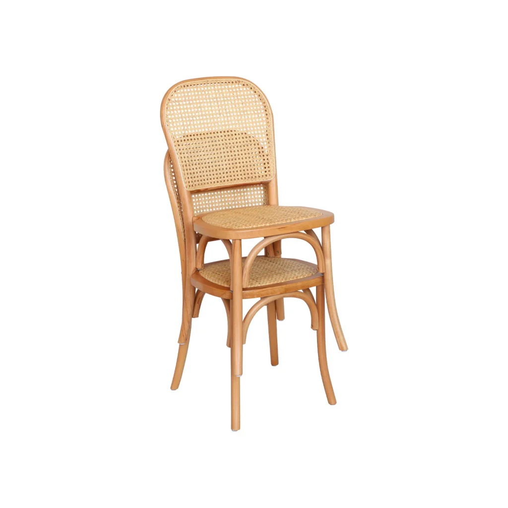 Set di 4 sedie in legno e rattan vintage , marrone naturale - Image 3
