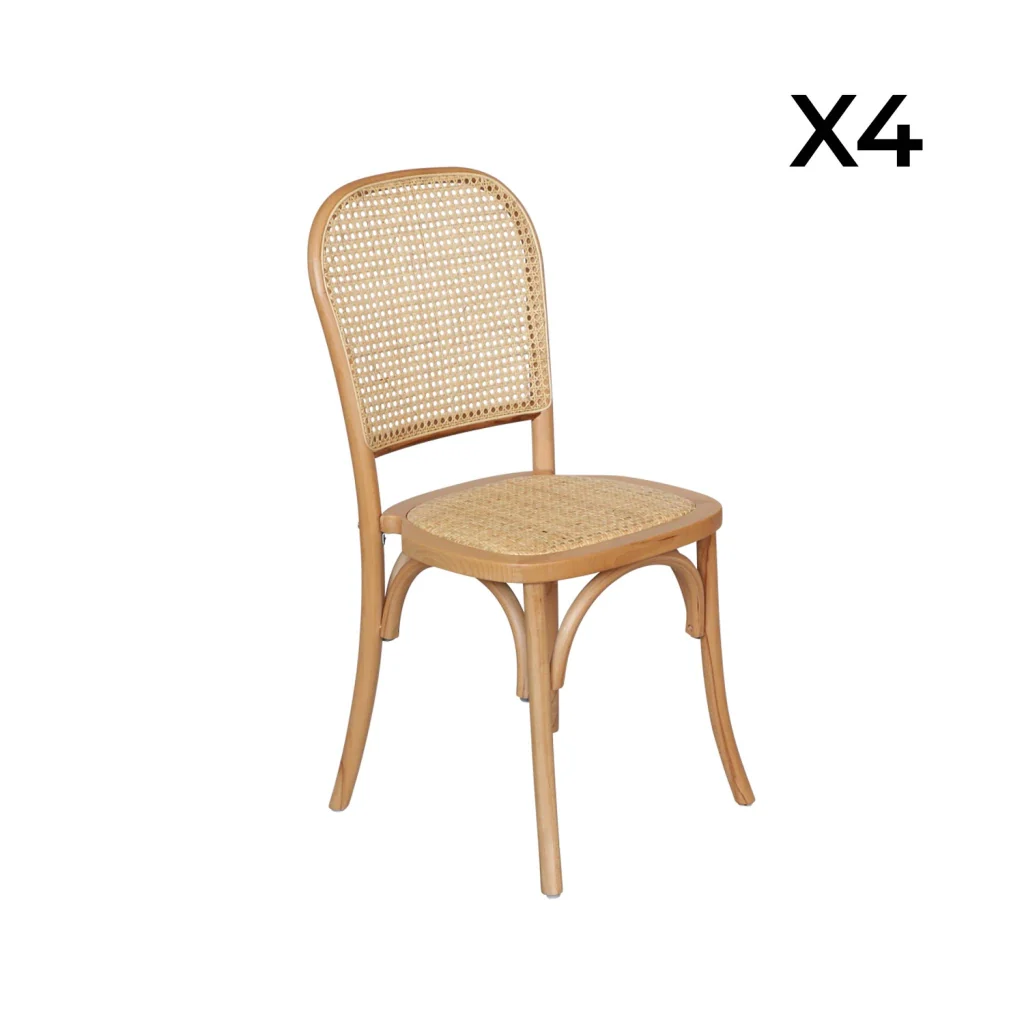 Set di 4 sedie in legno e rattan vintage , marrone naturale - Image 9