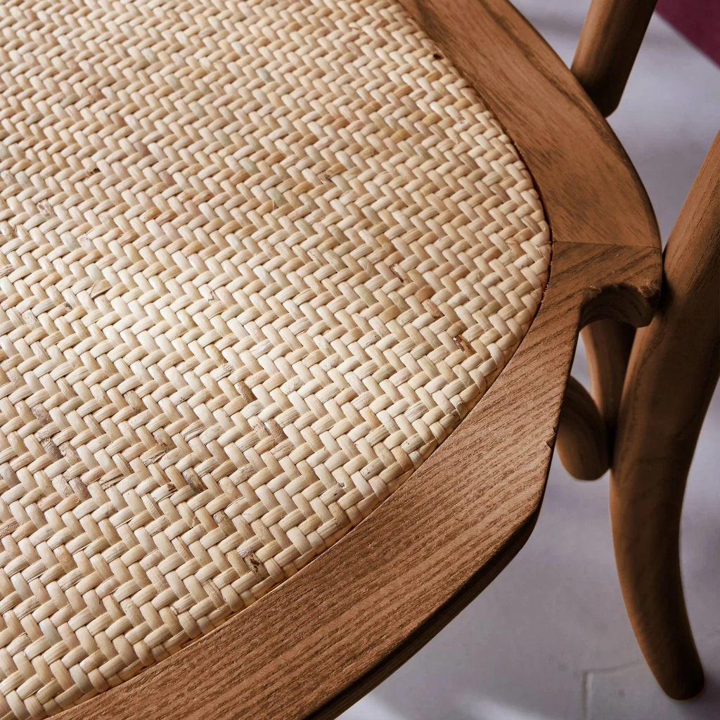 Set di 4 sedie vintage in legno e rattan, noce - Image 4