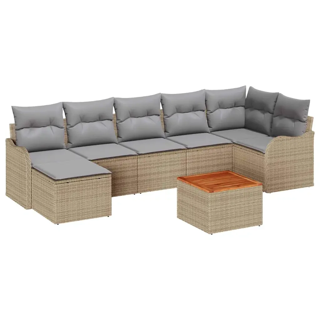 Set Divano da Giardino 8 pcs Beige e Grigio Chiaro polyrattan - Image 2