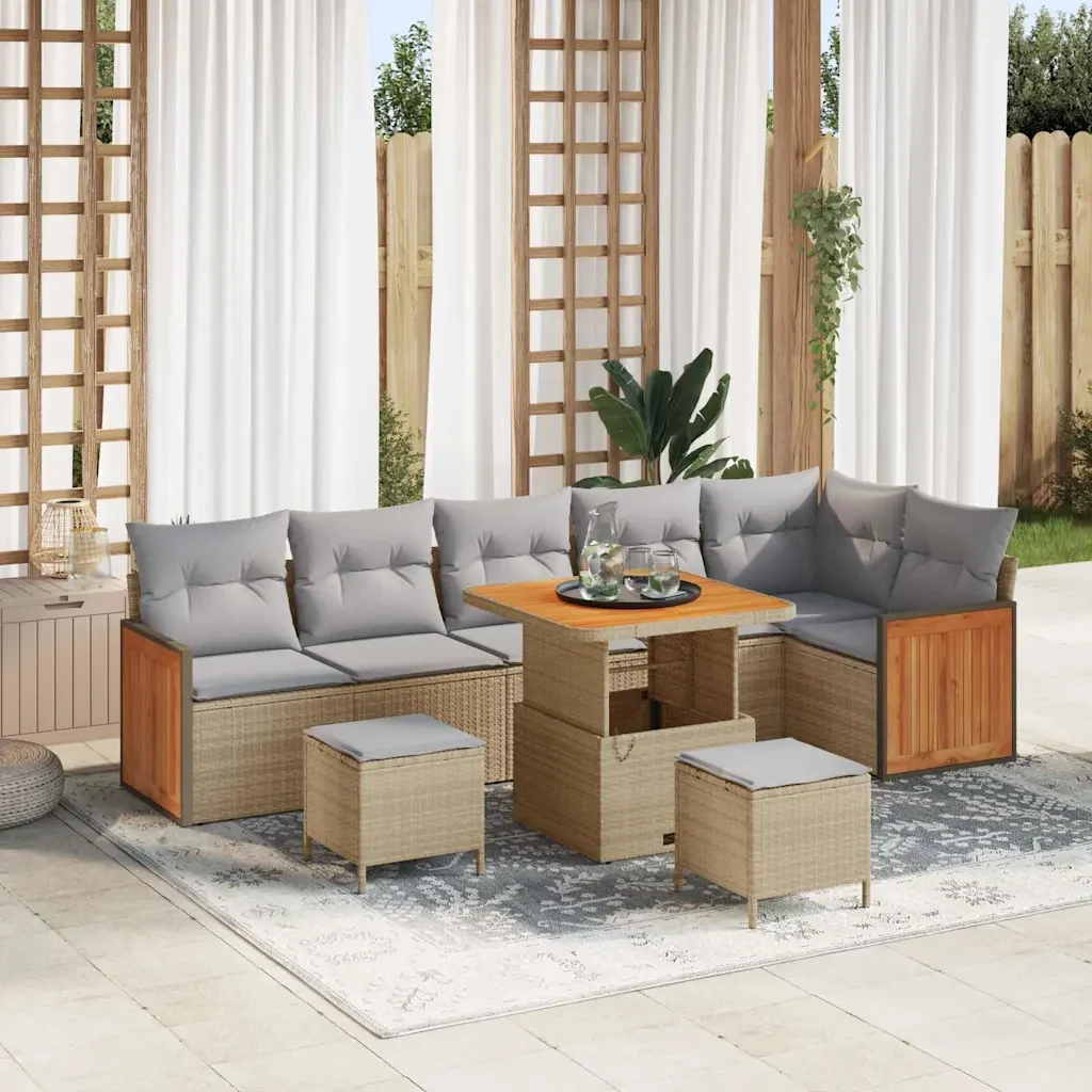 Set Divano da Giardino 11 pcs Beige e Grigio Chiaro polyrattan
