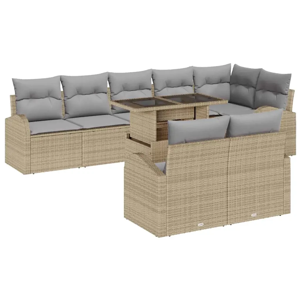 Set Divano da Giardino con cuscino 9 pcs Beige Poly Rattan - Image 2