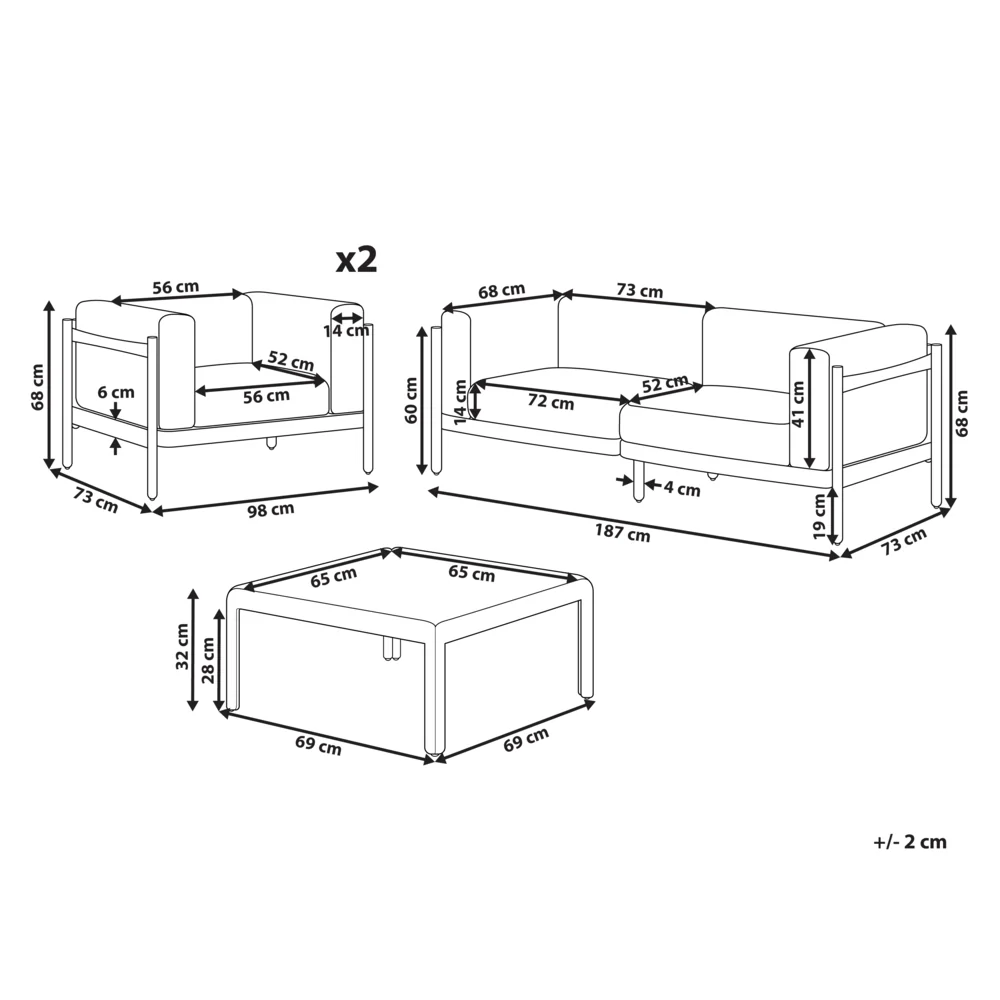 Set di divani da giardino a 4 posti Beige chiaro con struttura sintetica Tavolino da caffè per esterni Poltrone Divano a 2 posti con cuscini Stile moderno - Image 3