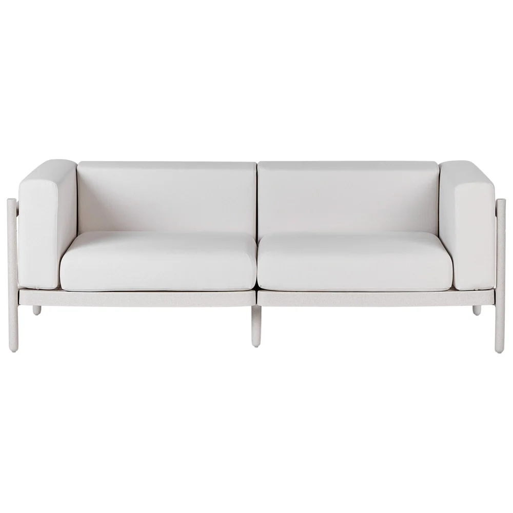 Set di divani da giardino a 4 posti Beige chiaro con struttura sintetica Tavolino da caffè per esterni Poltrone Divano a 2 posti con cuscini Stile moderno - Image 4