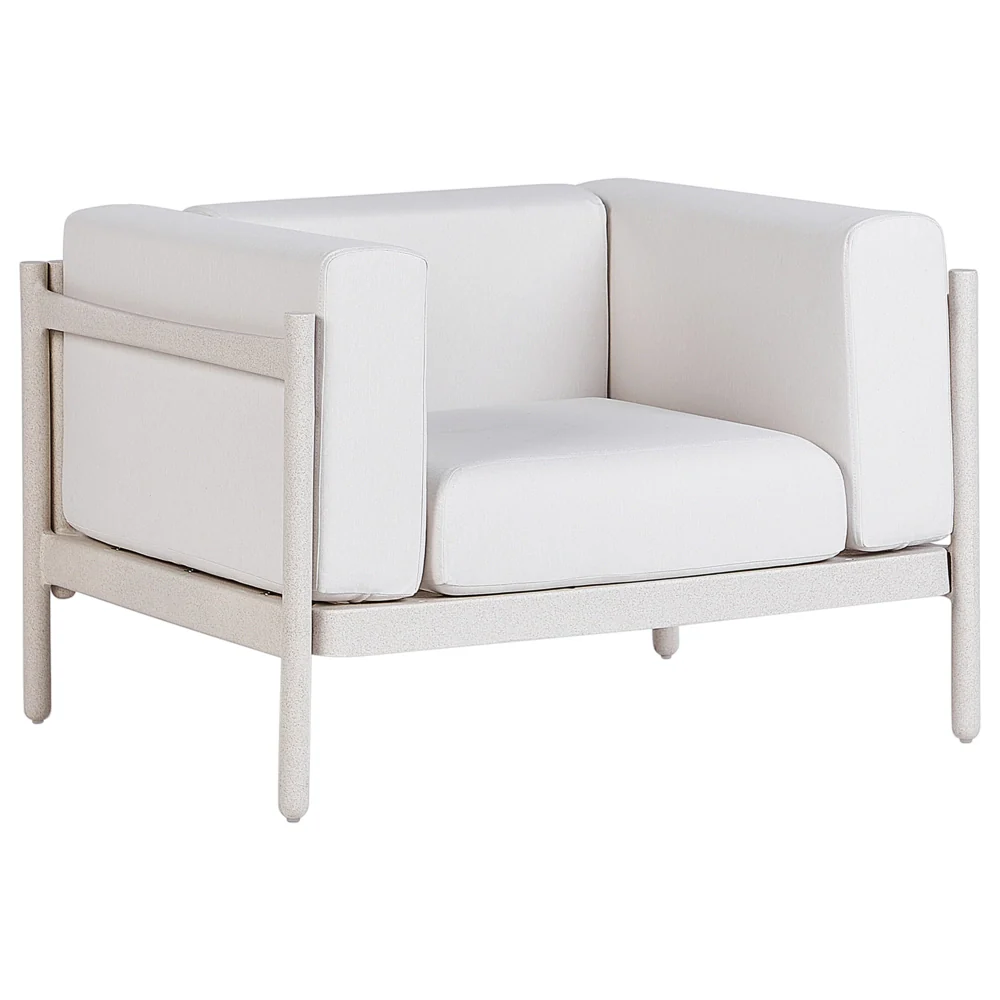 Set di divani da giardino a 4 posti Beige chiaro con struttura sintetica Tavolino da caffè per esterni Poltrone Divano a 2 posti con cuscini Stile moderno - Image 7