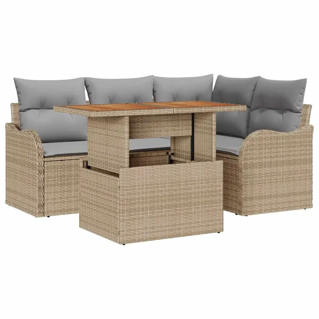 Set Divano da Giardino 5 pcs Beige Poly Rattan - Image 2