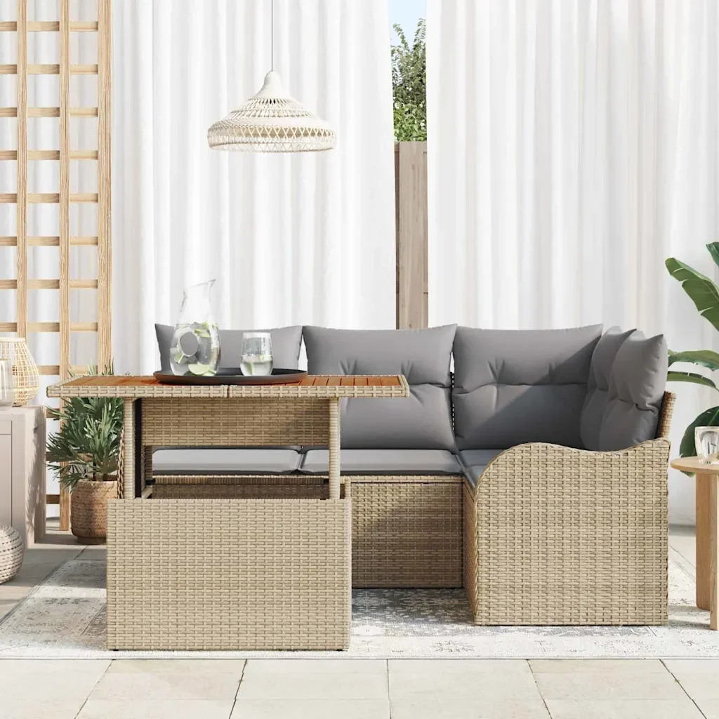 Set Divano da Giardino 5 pcs Beige Poly Rattan - Image 3