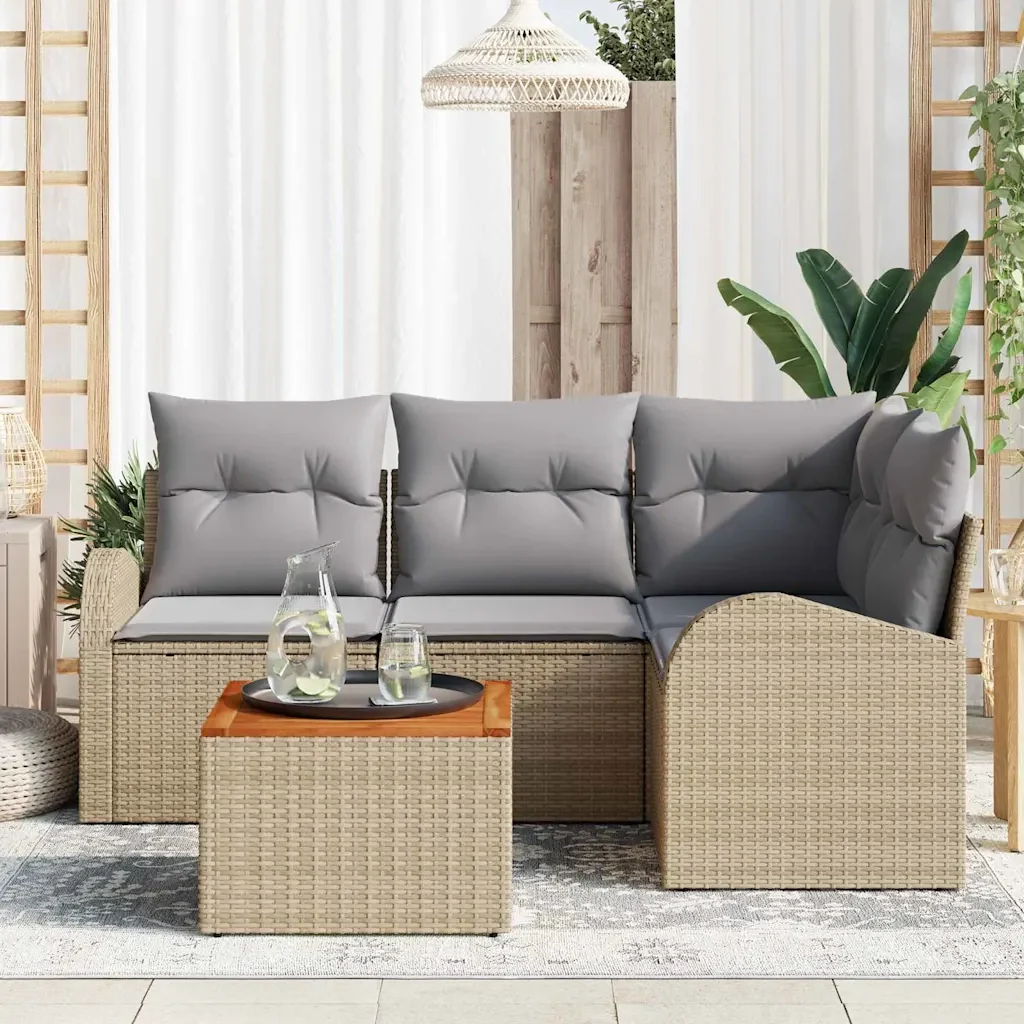 Set Divano da Giardino 5 pcs Beige e Grigio Chiaro polyrattan - Image 3