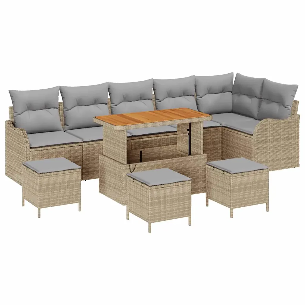 Set Divano da Giardino con cuscino 10 pcs Beige e Grigio Chiaro - Image 2