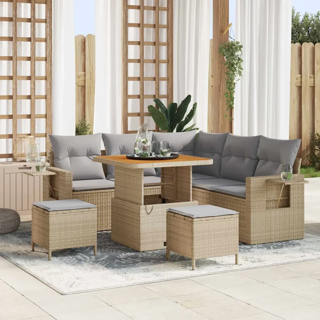 Set Divano da Giardino 9 pcs Beige e Grigio Chiaro polyrattan