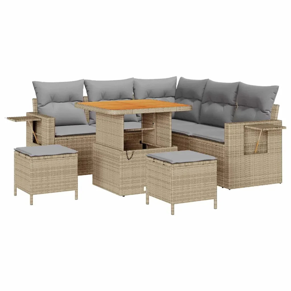Set Divano da Giardino 9 pcs Beige e Grigio Chiaro polyrattan - Image 2