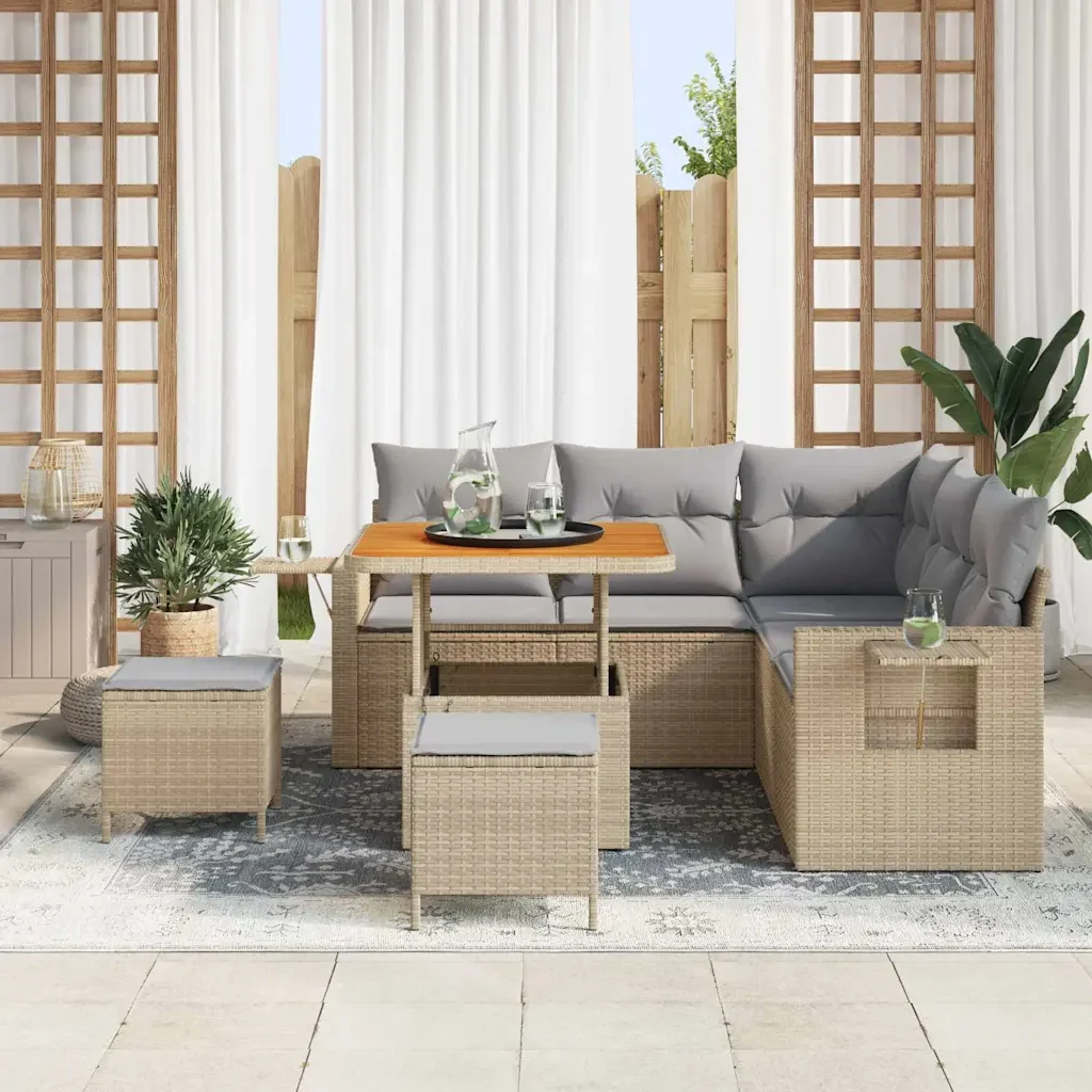 Set Divano da Giardino 9 pcs Beige e Grigio Chiaro polyrattan - Image 3