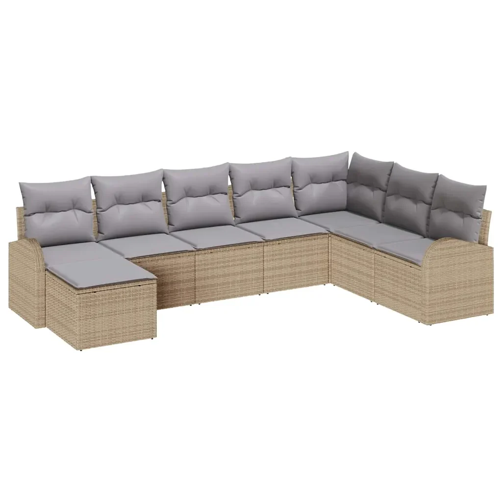 Set di divani 8 pcs Beige e grigio chiaro polyrattan - Image 2