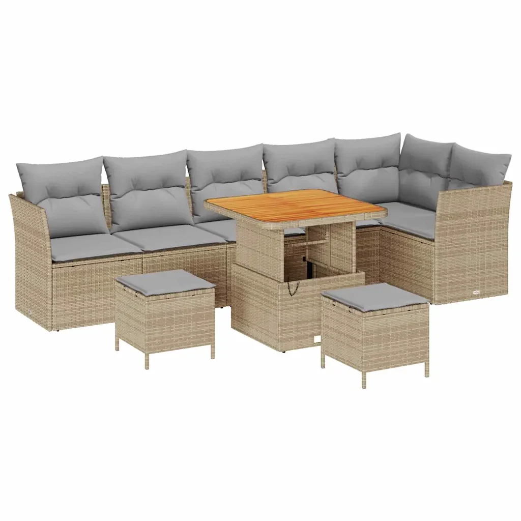 Set Divano da Giardino con cuscino 9 pcs beige e grigio chiaro - Image 2