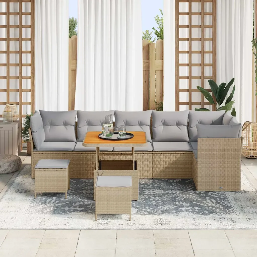 Set Divano da Giardino con cuscino 9 pcs beige e grigio chiaro - Image 3