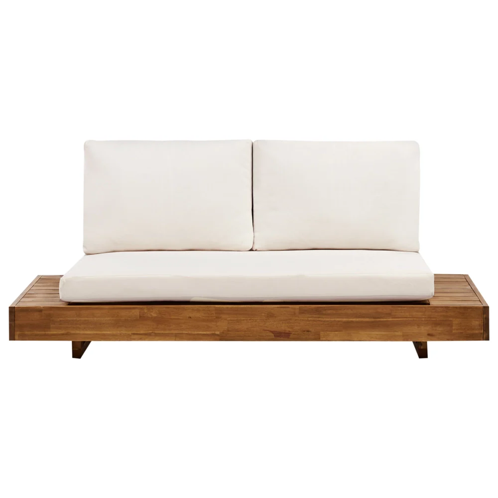 Set di divani da giardino Legno chiaro certificato Acacia Outdoor 5 posti 2 divani con tavolino Cuscini Design moderno - Image 2
