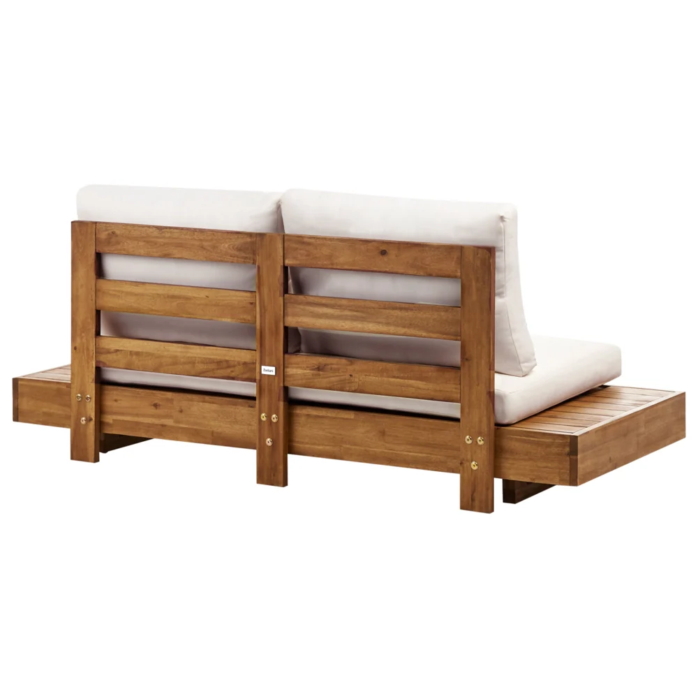 Set di divani da giardino Legno chiaro certificato Acacia Outdoor 5 posti 2 divani con tavolino Cuscini Design moderno - Image 5