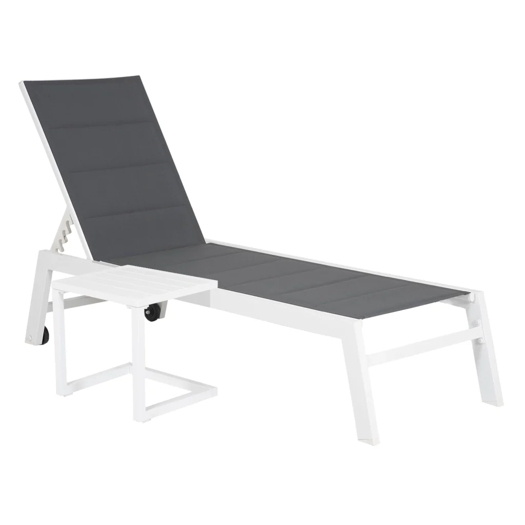 Set di lettino eTavolino BARBADOS in textilene grigio - alluminio bianco