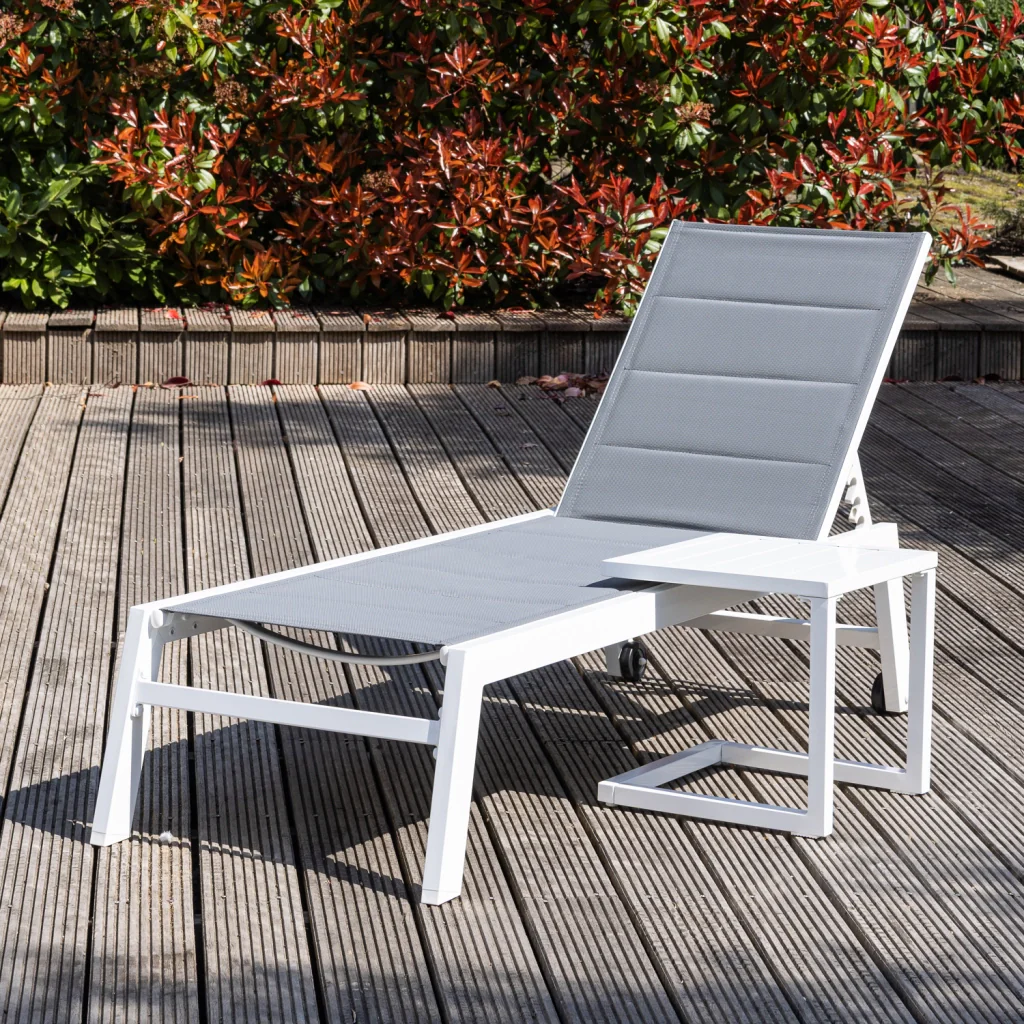 Set di lettino eTavolino BARBADOS in textilene grigio - alluminio bianco - Image 2