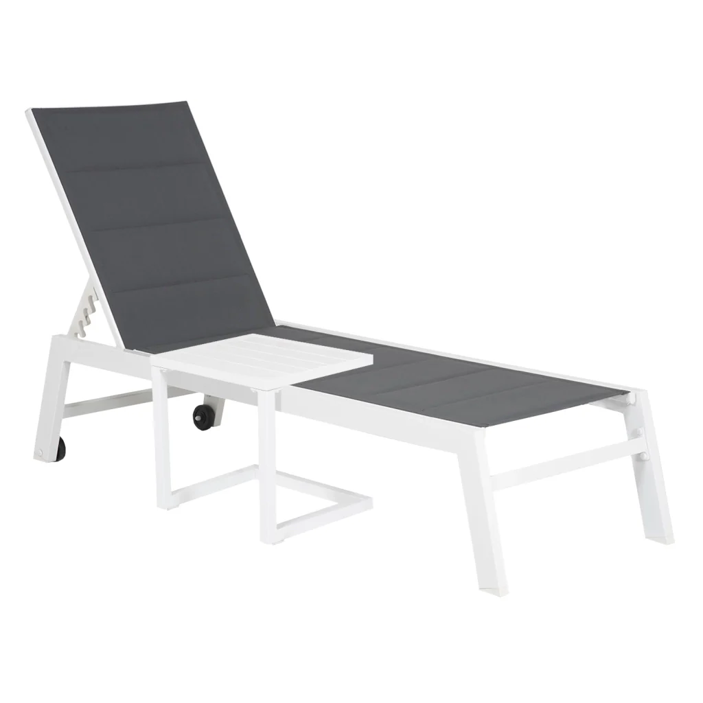 Set di lettino eTavolino BARBADOS in textilene grigio - alluminio bianco - Image 3