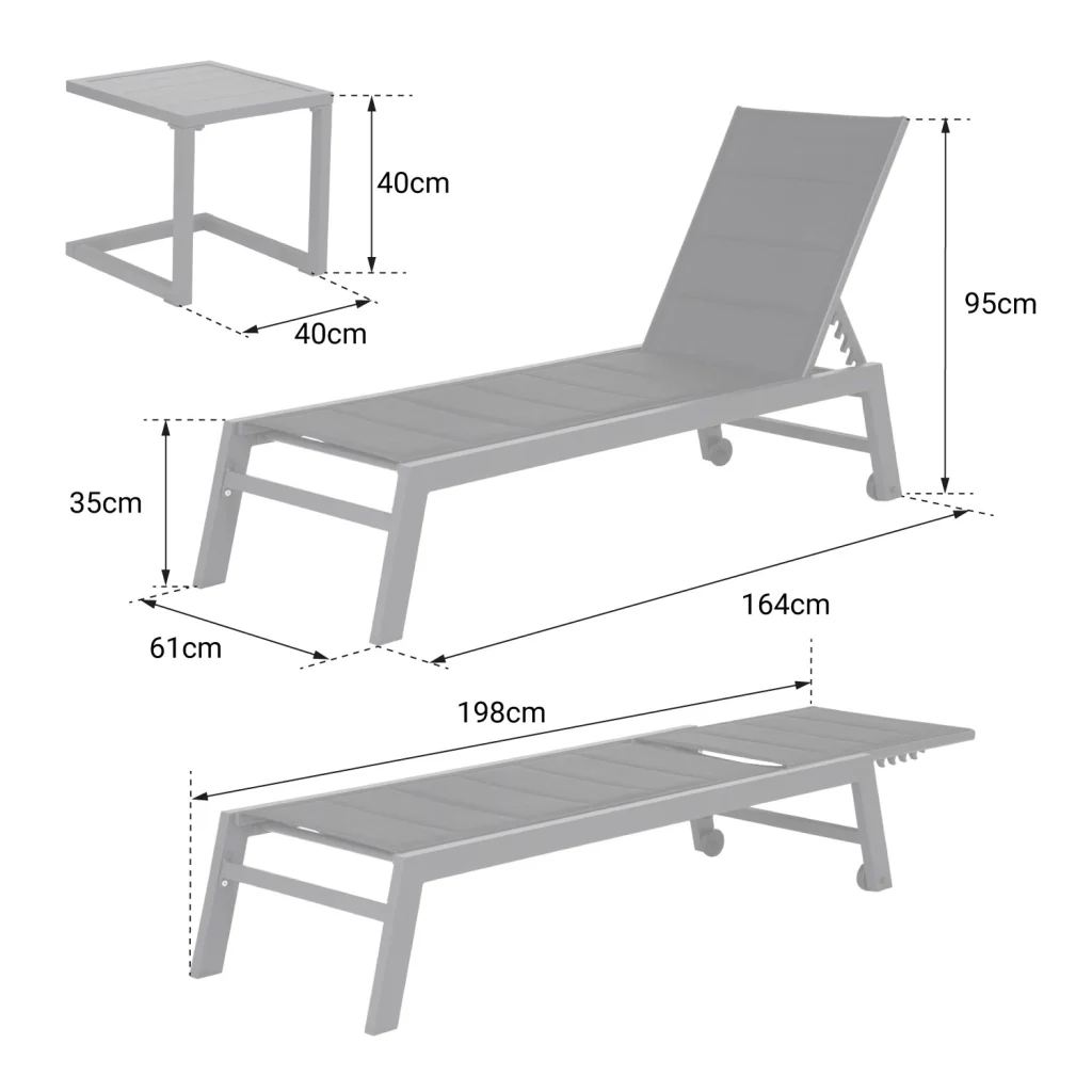 Set di lettino eTavolino BARBADOS in textilene grigio - alluminio bianco - Image 8