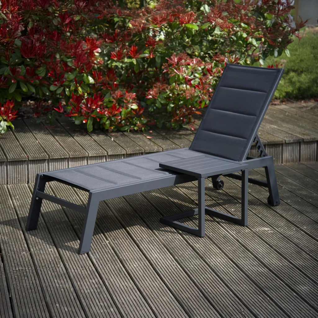 Set di lettino eTavolino BARBADOS in textilene grigio - alluminio grigio antracite - Image 2