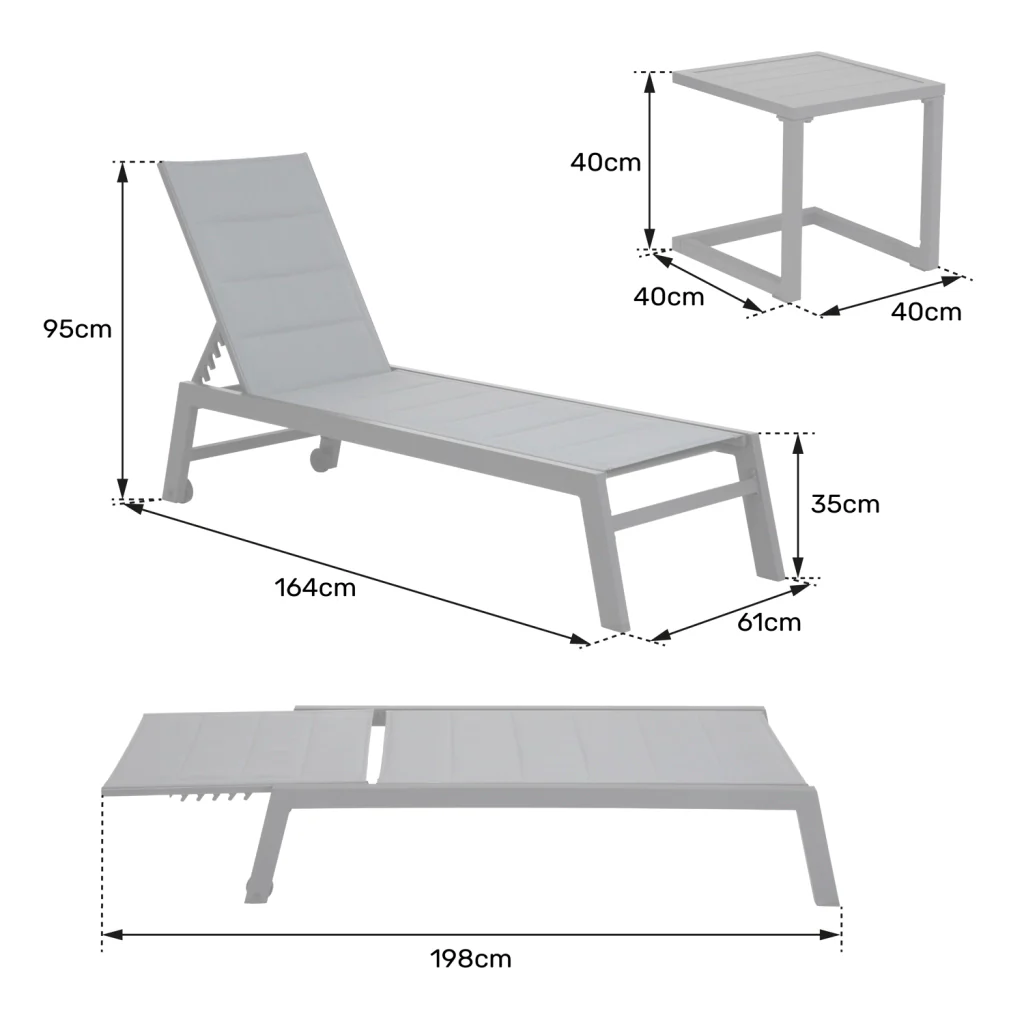 Set di lettino eTavolino BARBADOS in textilene grigio - alluminio grigio antracite - Image 8