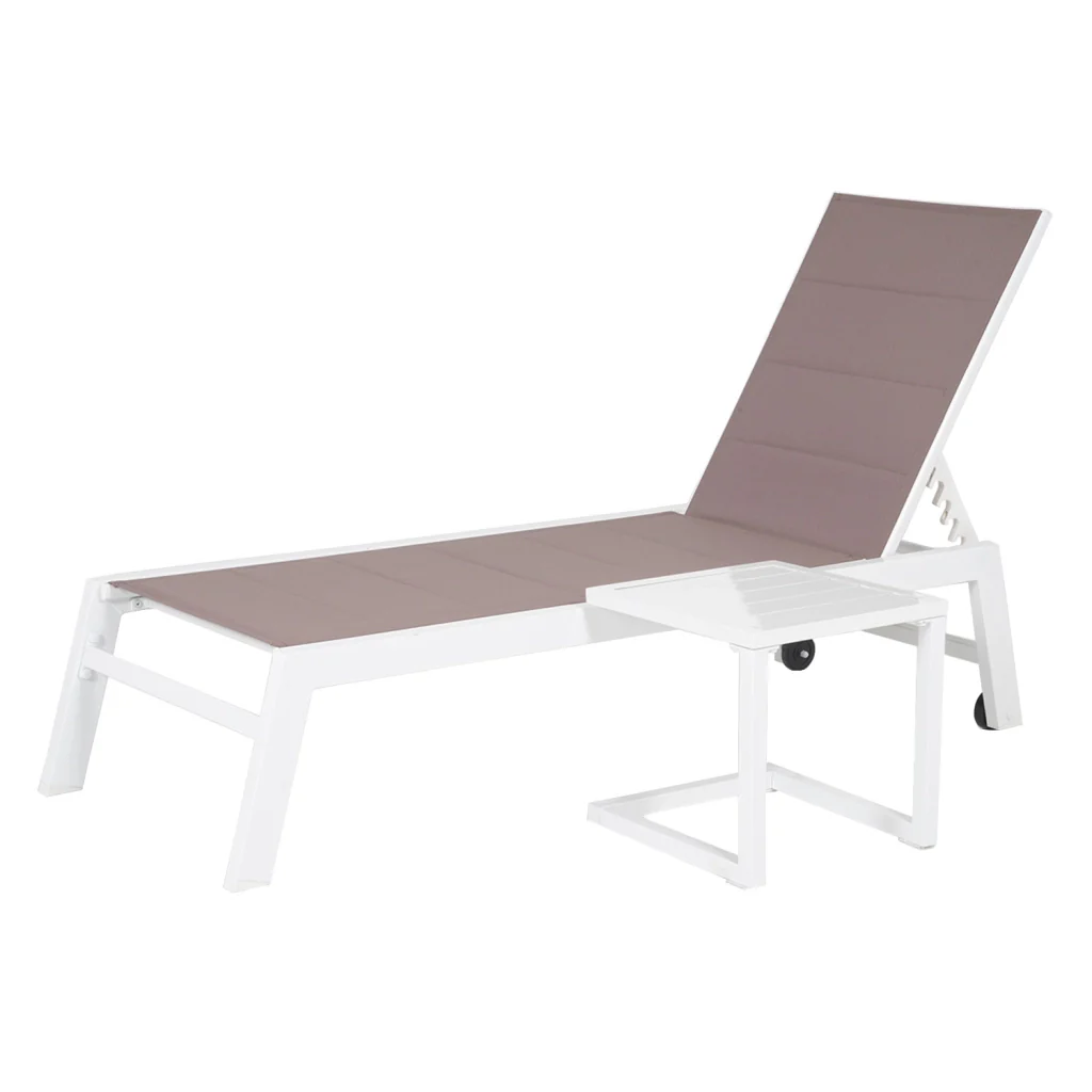 Set di lettino eTavolino BARBADOS in textilene tortora - alluminio bianco
