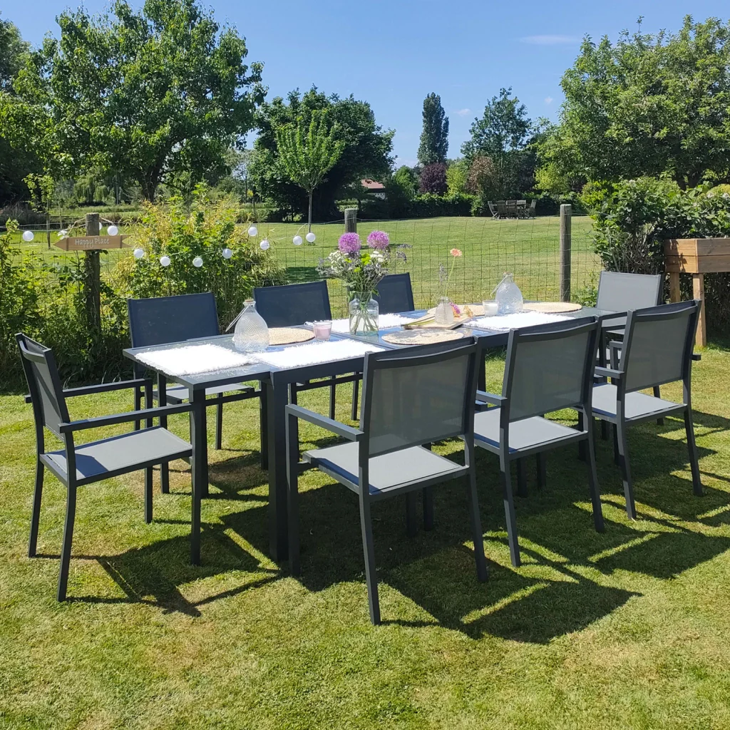 Set di mobili da giardino allungabili in textilene grigio FIRENZE 8 posti - alluminio antracite - Image 2