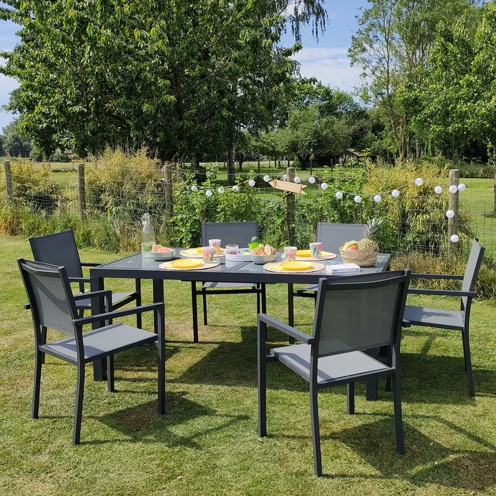 Set di mobili da giardino allungabili in textilene grigio FIRENZE 8 posti - alluminio antracite - Image 4
