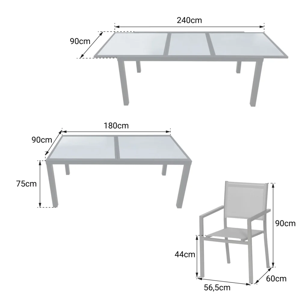 Set di mobili da giardino allungabili in textilene grigio FIRENZE 8 posti - alluminio bianco - Image 6
