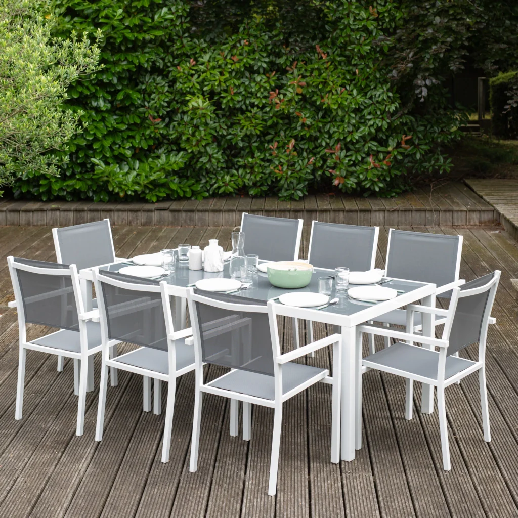 Set di mobili da giardino BARI in textilene grigio 8 posti - alluminio bianco - Image 2