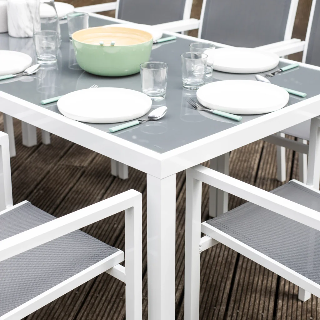 Set di mobili da giardino BARI in textilene grigio 8 posti - alluminio bianco - Image 6