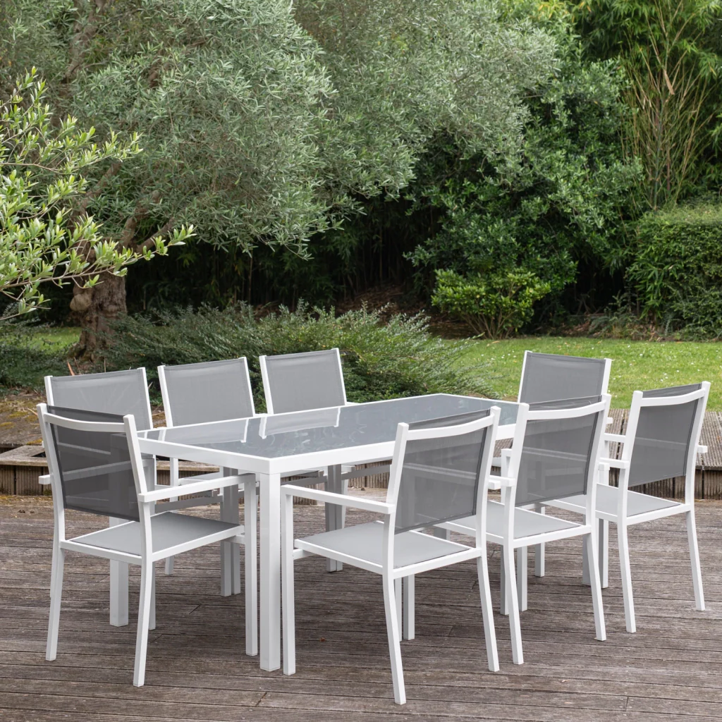 Set di mobili da giardino BARI in textilene grigio 8 posti - alluminio bianco - Image 9