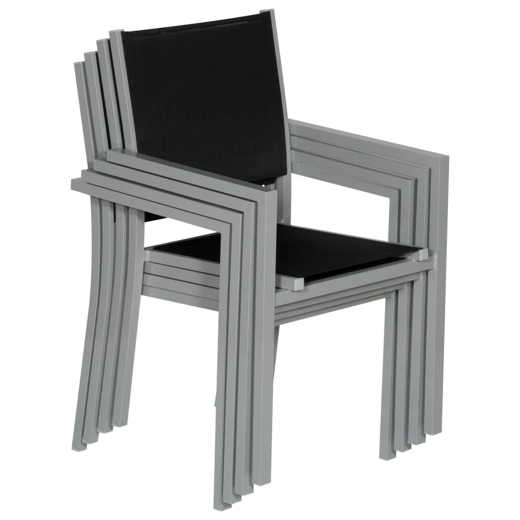 Set di mobili da giardino BARI in textilene nero 8 posti - alluminio grigio - Image 4