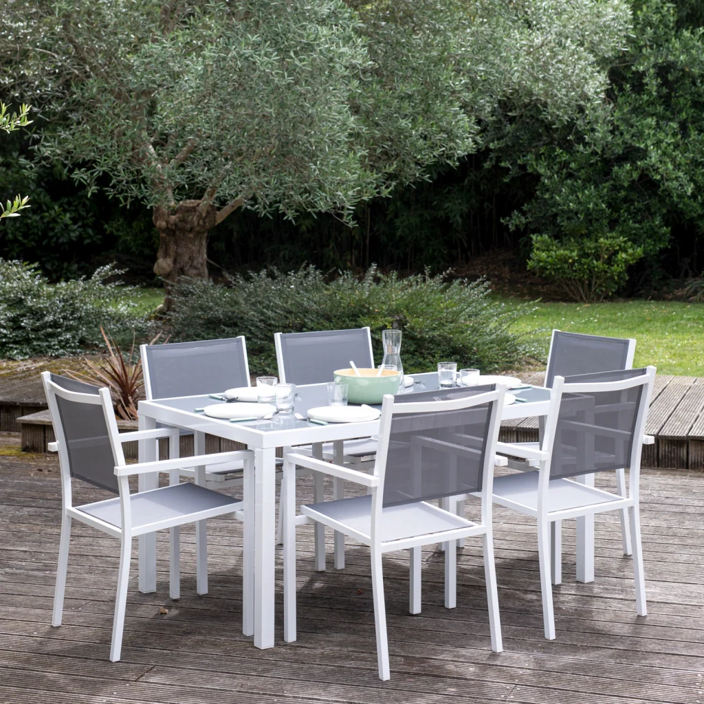 Set di mobili da giardino BERGAMO in textilene grigio 6 posti - alluminio bianco - Image 2
