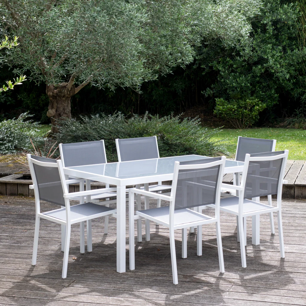 Set di mobili da giardino BERGAMO in textilene grigio 6 posti - alluminio bianco - Image 9