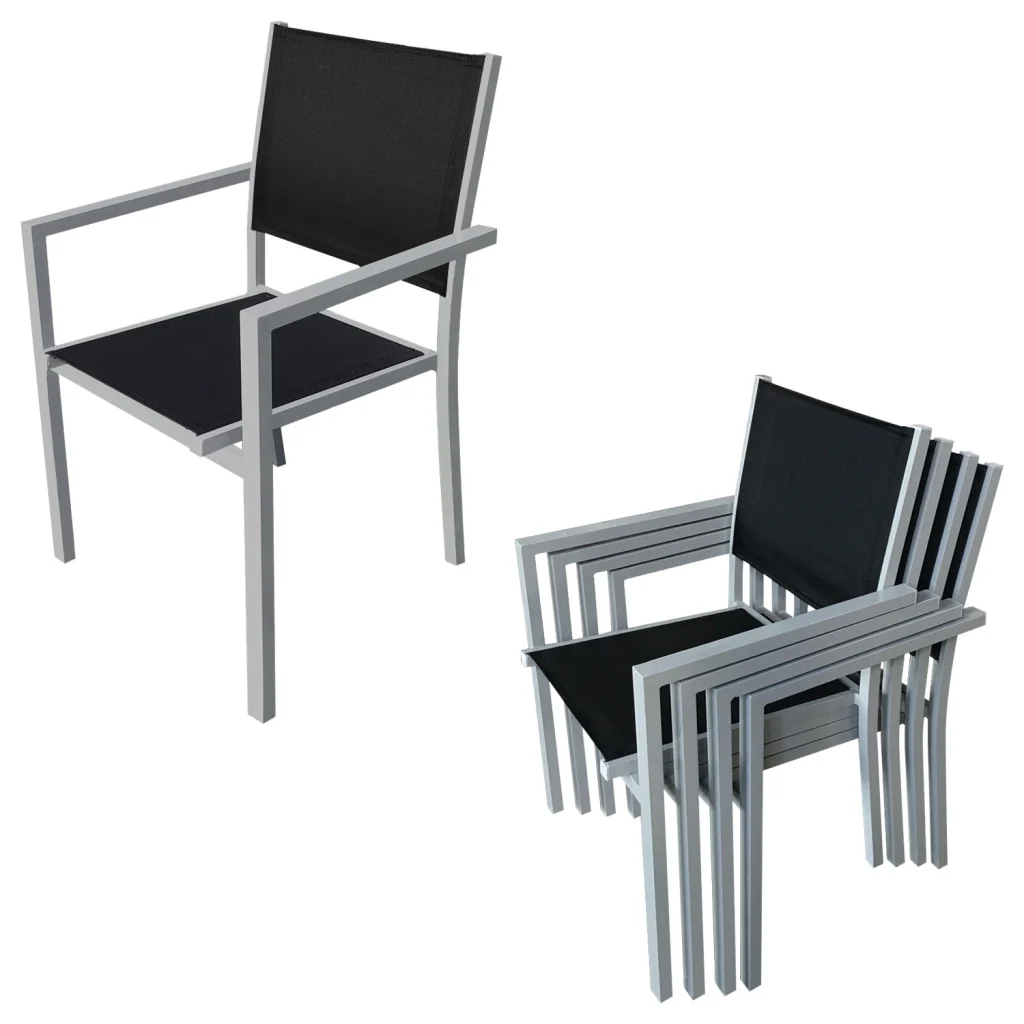Set di mobili da giardino CAGLIARI in textilene nero 8 posti - alluminio grigio - Image 2