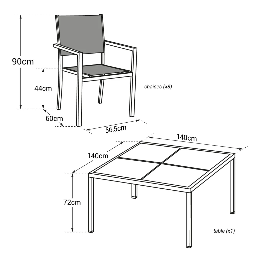 Set di mobili da giardino CAGLIARI in textilene nero 8 posti - alluminio grigio - Image 4