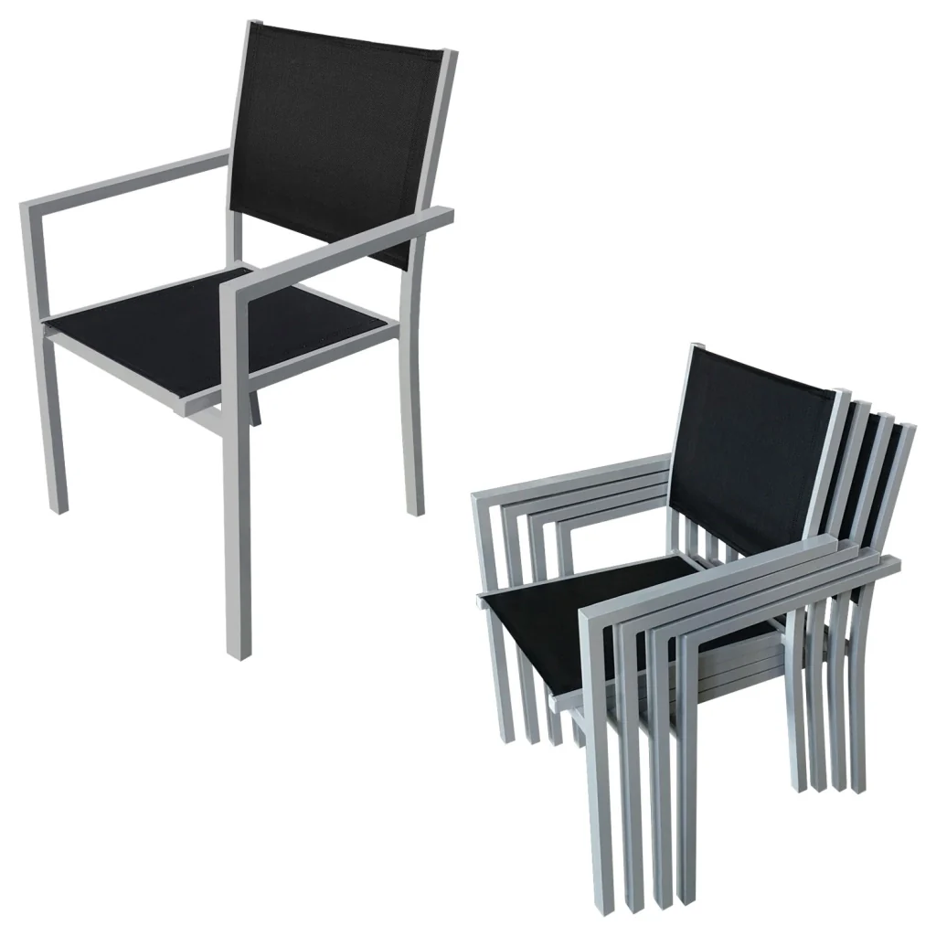 Set di mobili da giardino estensibili CAPRI in textilene nero 8 posti - alluminio grigio - Image 3