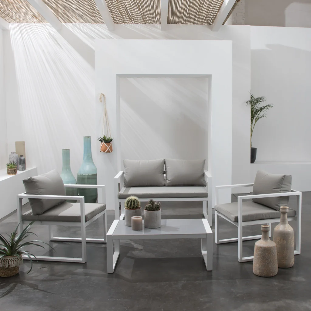 Set di mobili da giardino IBIZA in tessuto grigio 4 posti - alluminio bianco - Image 2