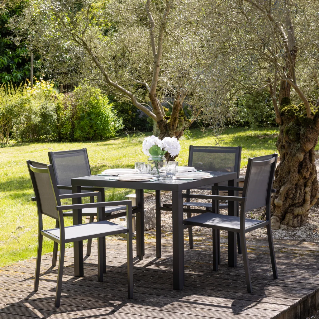 Set di mobili da giardino in textilene grigio BERGAMO 4 posti - alluminio antracite - Image 2