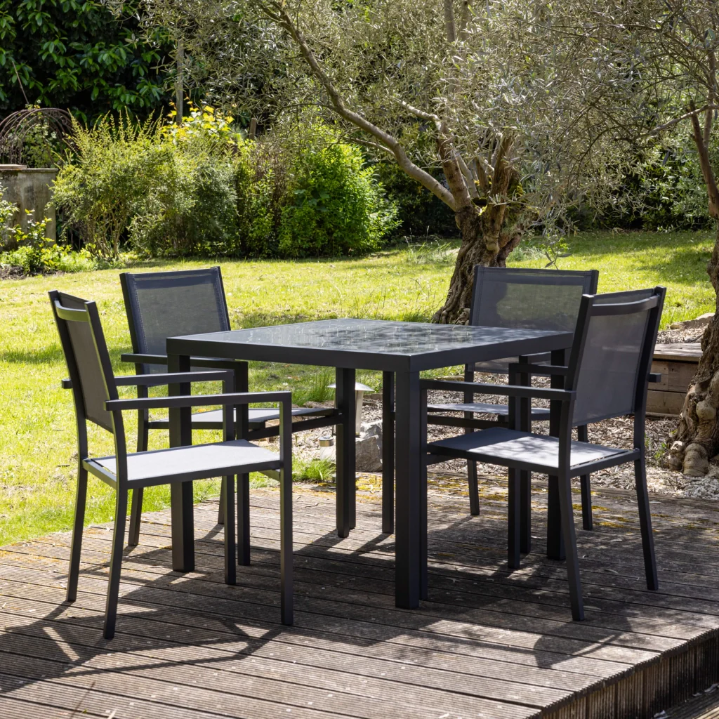 Set di mobili da giardino in textilene grigio BERGAMO 4 posti - alluminio antracite - Image 6