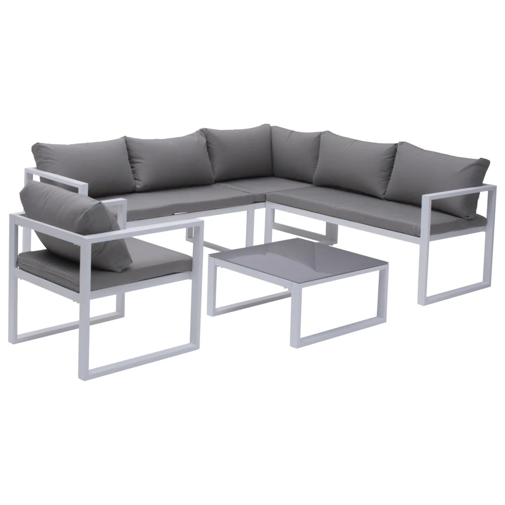 Set di mobili da giardino modulari IBIZA in tessuto grigio per 7 persone - alluminio bianco - Image 3