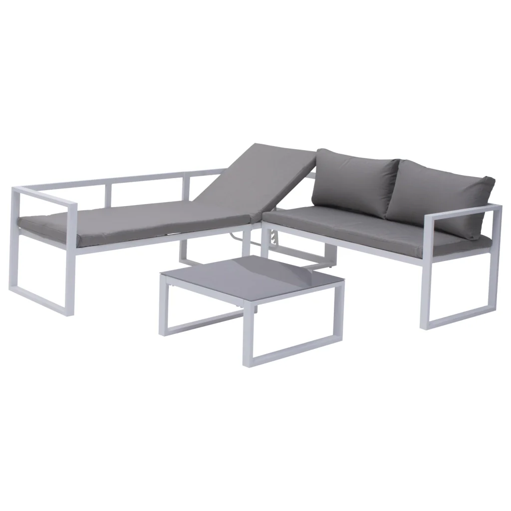 Set di mobili da giardino modulari IBIZA in tessuto grigio per 7 persone - alluminio bianco - Image 4